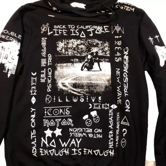 BLACK MOTORCYCLE HOODIE SZ S LIFE IS A JOKE NO TRESPASSING 11 PARIS NEW WAVE - Picture 2 of 4